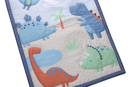Image of Dinosaur Crib Bedding Set for Boys 4pcs,Baby Nursery Bedding Crib Set Including Quilt,Skirt,Sheet, Blanket.Blue Crib Sets