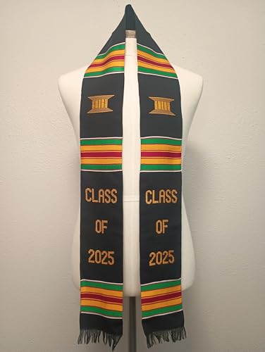 CLASS OF 2025 Graduation Stole Sash, Black Kente Cloth3