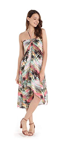Image of Women's Hawaiian Luau Halter Dress in Signature Prints | Sleeveless halter dress, high-low hem; Hawaiian floral print; soft rayon, machine washable; luau, beach, cruise, party