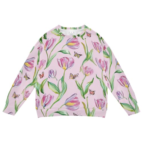 JUNZAN Cartoon Tulips Pink Kids Boys Pullover Hoodie Long Sleeve Outerwear for Kids Athletic 4T