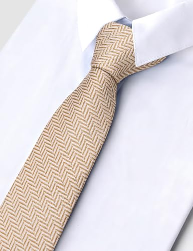 Image of Barry.Wang Skinny Ties for Men Wool Blend Herringbone Necktie with Tie Clip | Tie and Tie Clip Set, Cashmere Wool Stripe, 2.76 x 63 Inches, Extra Long Slim, Wedding Work Party Classic