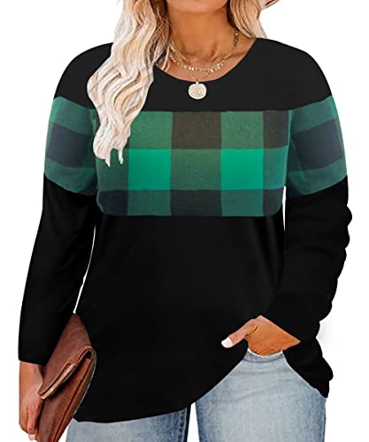 Image of CARCOS Plus Size Tops for Women Color Block Flower /Striped /Camo Crew Neck Long Sleeve Tee Shirt