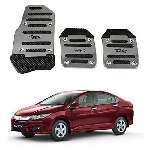 Oshotto 3 Pcs Non-Slip Manual CS-373 Car Pedals Kit Sports Pad Covers Set Compatible with Honda City Ivtech 2010 Onwards (Silver)