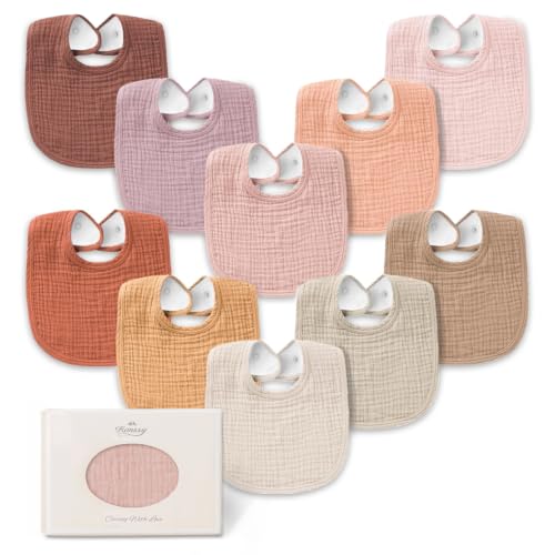 Image of Konssy 10-Pack Muslin Baby Bibs for Drooling and Teething