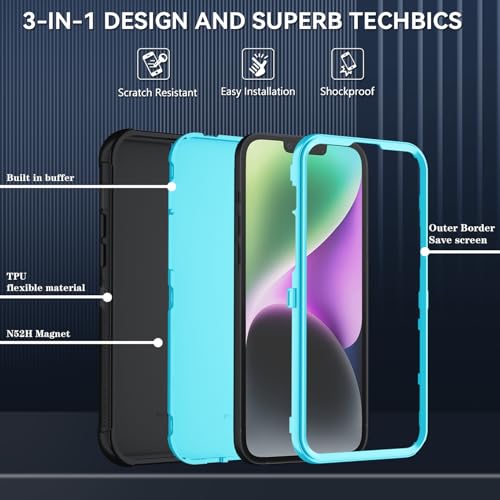 Image of SunStory Compatible with iPhone 14 Plus Case with HD Screen Protector, 3-Layer Heavy Duty Full-Body Cover,3 in 1 Hybrid Protective Case for iPhone 14 Plus 6.7 inch, BlackSkyBlue