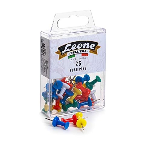 25 Coloured Push Pins (1.15 x 23) - Leonecolor Hanging Box - Lion of The Age - Made in Italy Cover