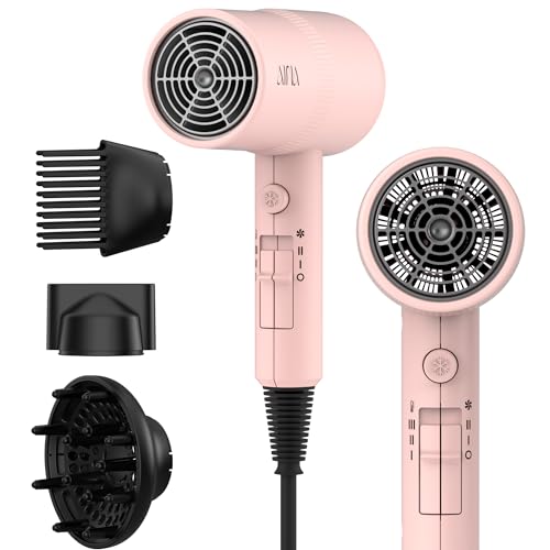 Image of AINA Hair Dryer with Diffuser,Comb Full-Featured Blow Dryer 110V(Pink) | 3 Heat /2 Speed;Cold shut button;Lightweight;Compact Size;High Temp;Low Airflow;Same Results;Less Expense