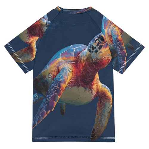 Boys Short Sleeve T-Shirts Portrait Turtles Sea Rashguard Kids Swim Shirts Sun UPF 50+2