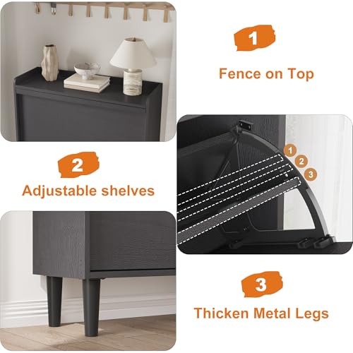 GarveeHome Shoe Cabinet with 2 Flip Drawers, Wooden Shoe Organizer Cabinet with Adjustable Shelf, Shoe Storage for Entryway, Hidden Shoe Cabinet for Hallway, Living Room, Black