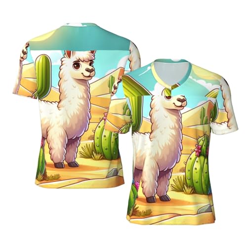 Stylish Athletic Sports Jersey Llama-Cactus-Nature Men's Rugby Jersey Xx-Large