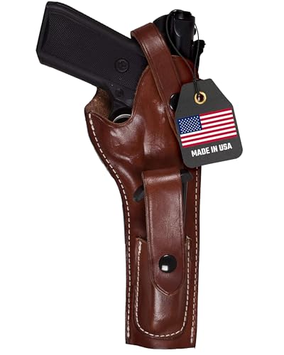 BlueStone Safety Leather MK 22 Holster With Mag Pouch Compatible with Ruger MK I, II, III, IV Handguns with 5.5-Inch Barrel | Leather Handgun Holster Compatible with Mark 22 Handgun | (Right, Mahogany