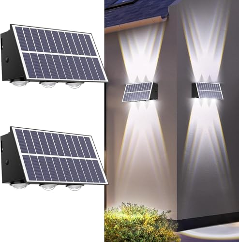 Image of Garden Art Solar Powered Wall Lights Outdoor Waterproof Up and Down Lights Outside LED Wall Washer Lighting for Yard Garden Patio (Warm White, 6LED 1 Pack) GAXLTD-P5091