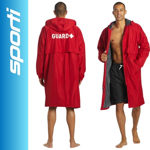 Image of Sporti Unisex Swim Parka with Comfort Plush Fleece Lining, Multi Pocket Zipper - Water Resistant Swim Coats for Women & Men