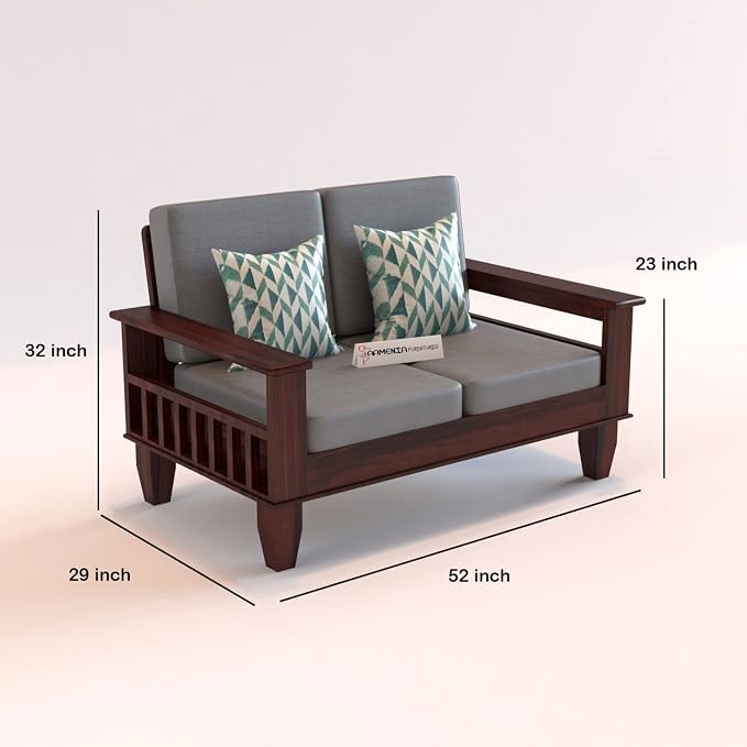 Image of Sheesham Wooden 2 Seater Sofa for Living Room | Rosewood 2 Seater Cushion Sofa with Side Newspaper Holder for Home & Office | Solid Wood Sofa Set for Lounge (Mahogany Finish)