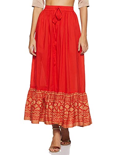 Image of Varanga Women's Cotton Knee-Length Frills Skirt
