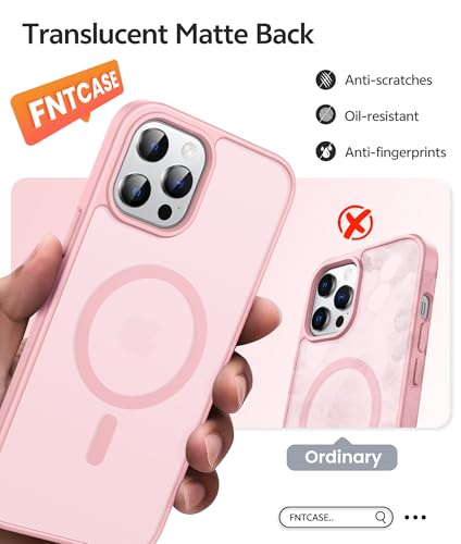 Image of FNTCASE for iPhone 12 Pro Max Case: [Compatible with Magsafe] Translucent Matte Magnetic Phone Cover - Military Grade Drop Protection Shockproof Protective Cases - Light Pink