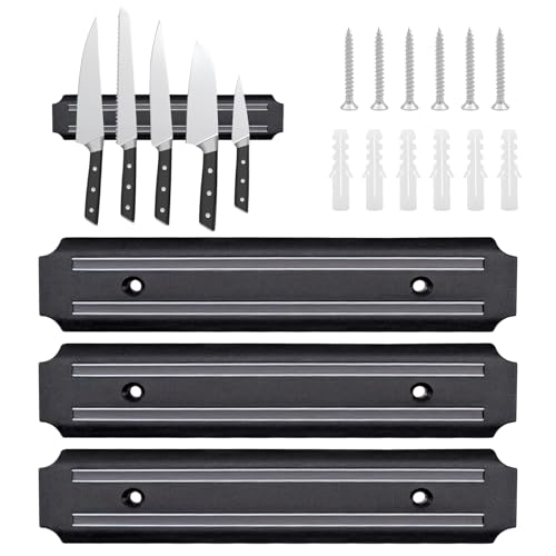 JJYHEHOT Magnetleiste Messer, 3 Stück 19cm Messerhalter Magnetisch, Edelstahl Magnet Messerhalter mit Schrauben, Universeller Wandmontage...