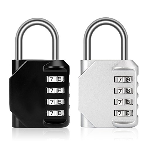 Combination Lock, Fixm 4 Digit Combination Padlock, Waterproof Combination Lock Set for School, Gym or Sports Locker, Door, Cases, Toolbox and Fences, Hasp Storage, Silver&Black, Pack of 2