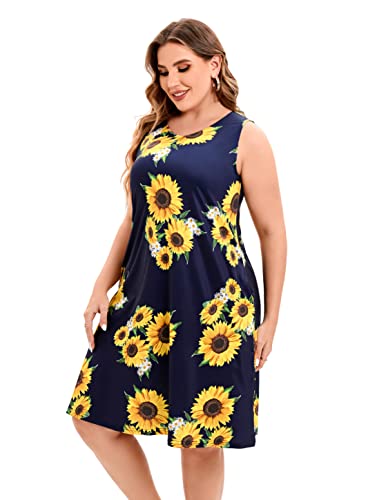 Plus Size Dress Women's Plus Size Sleeveless Flowy Mini Dress Casual Tunic Mini Plus Ssize Dress For Women（Navyf L） #TOP5