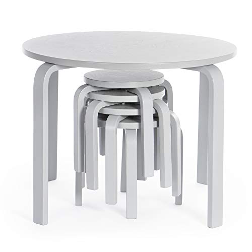 Guidecraft Nordic Table And Chairs Set For Toddlers: Gray - Stacking Bentwood Stools With Curved Wood Activity Play Table - Toddler's Modern Kitchen, Playroom And Classroom Furniture #TOP6