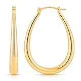 Gacimy Gold Chunky Hoop Earrings for Women, 14K Gold Plated Oval Hoop Medium Gold Earrings with 925 Sterling Silver Post