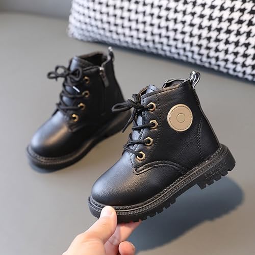 IWIHMIV Girls Ankle Boots Lace Up Leather Booties with Side Zipper Comfortable Outdoor Non Slip Short Boots4