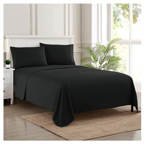 Full Size Sheet Sets - Breathable Luxury Sheets with Full Elastic & Secure Corner Straps Built In - 1800 Supreme Collection Extra Soft Deep Pocket Bedding Set, Sheet Set, Full, Black