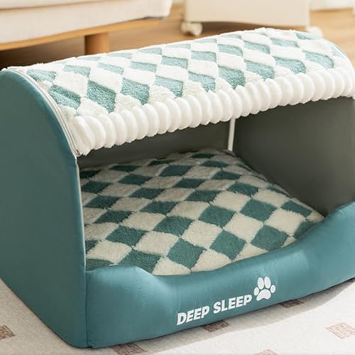 REENEW 犬 ベッド 洗える 猫 ベッド 猫ハウス ペットベッド ペットハウス 冬用 ペット用品 ドーム型 ペットクッション 寝床 休憩所 保温 防寒 もこもこ あったかい 取り外し可能 ふわふわ ふかふか 滑り止め 室内用寒さ対策 (グリーン,XL(