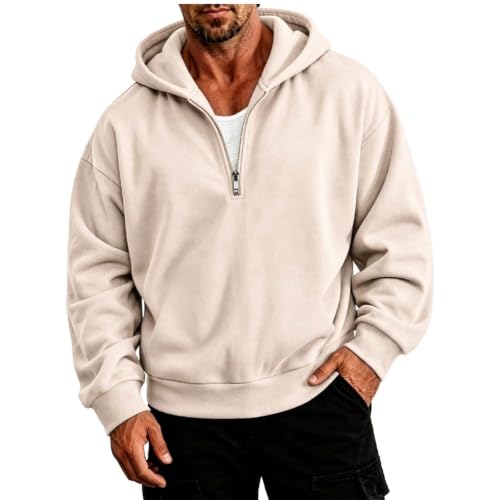 Mens Quarter Zip Hoodie Long Sleeve Pullover Sweatshirt Fall Winter Hoodies - image 1