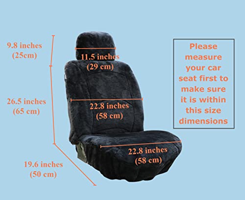 Genuine Sheepskin Lambskin Winter Car Seat Cover Lambs Wool Sheep Skin Fuzzy Seat Cover Shearling Car Accessories Front Bucket With Curve Patten (Black) #TOP4