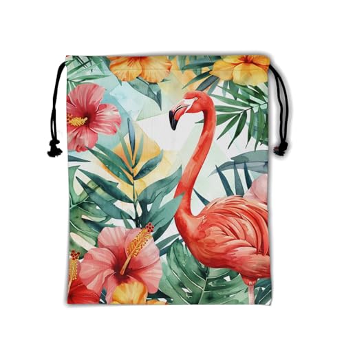 Beautiful Flamingo Gymnastic Grip Bag Tropical Flowers Drawstring Bag for Holiday Gym Beach Dance