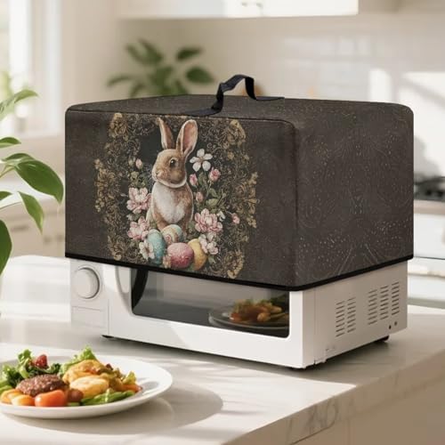 Image of Microwave Cover for Countertop Convection Ovens, Easter Decor Electrical Appliance Protector Kitchen Decor, L, 20.9 x 15.7 x 12.4 Inches, Retro Floral Bunny Easter Egg Brown