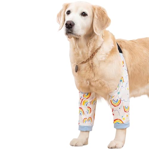 Image of HDKUW Dog Elbow Protector, Dog Front Leg Recovery Sleeve for Prevent Licking Wound, Elbow Sleeves with Mesh Pad for Medium Large Dogs Rainbow L