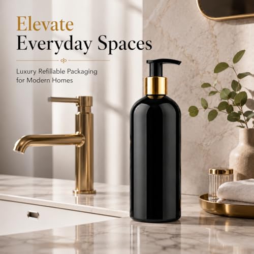 Image of Prakash Empty Plastic Black Golden Pump Bottles Dispenser 500ml Portable Shampoo Lotion Hand Bottle (Black Golden Pump 500ML, Pack of 3)