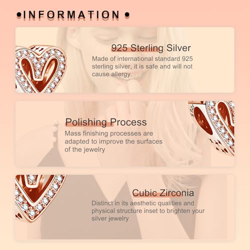 Image of S925 Sterling Silver Rose Gold Romantic Charm Pendant, Gifts for Family Friends Girlfriend, Valentine's Day Birthday Christmas Anniversary, Bracelet Necklace Bead Dangle Charm for Women Jewelry
