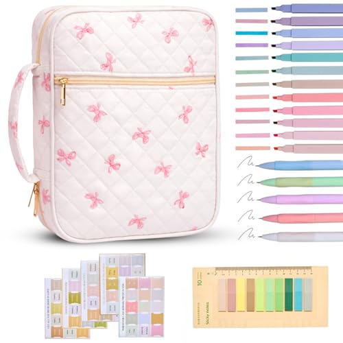 Tanolix Bible Bag for Women, Bible Cover Case with Study Supplies,Large Quilted Bible Bag with Handle and Zipper, Suitable for Christian Books-Christian Gift for Girls(Butterfly)