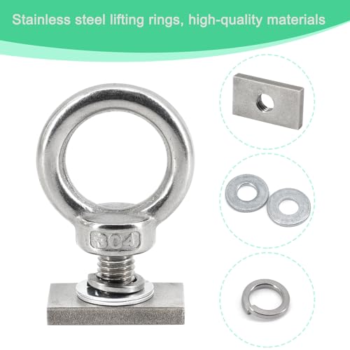 Image of 6pcs T Track Mount Tie Down Anchor Kit M10 for Roof Rack 304 Stainless Steel with Nuts & Lifting Eye Bolts for 4WD Awnings & Accessories