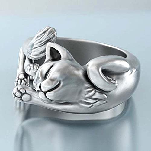 New Vintage Cute Cat Rings Women Jewelry Birthday Gift Trendy Open Size 925 Sterling Silver Ring Girl Party Accessories