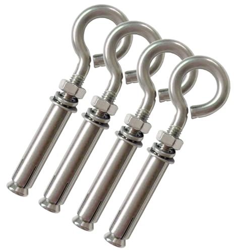 Image of 4 Pack M8 Stainless Steel Expansion Screws Heavy Duty Shoulder Lag Eye Bolts Lifting Ring Bolt Wall Concrete Anchors Fastener with Nut for Wall Ceiling Concrete Masonry