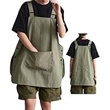 [Harunowa] エプロン かぶるだけ オーバーサイズ 撥水 サイズ調節 2WAY 男女兼用 前後ポケット おしゃれ 前掛け ショート丈 ワークエプロン 作業用 かわいい (グリーン)