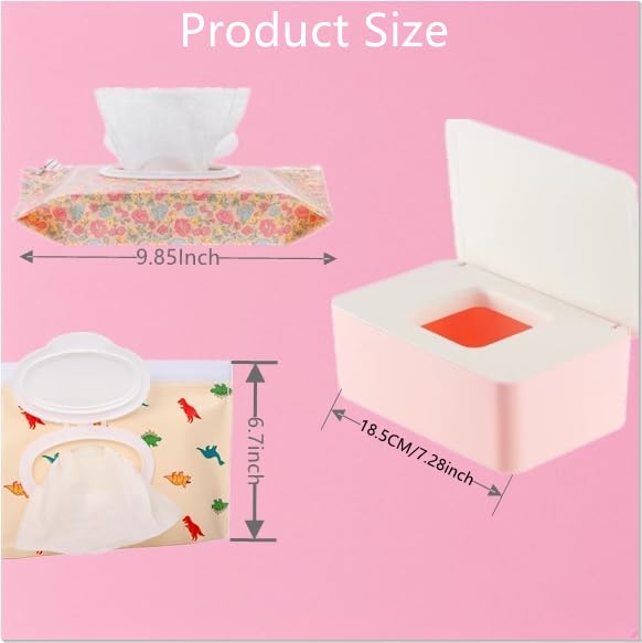Wipes Dispenser White Pink,Reusable Flushable Wipe Holder Set including 2Pcs Refillable Portable Wipe Bag for Baby Adult Bathroom,Wipe Container with Lids Keeps Wipes Fresh,Baby Shower New Mom Gifts - Image 2