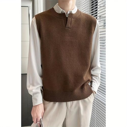 Men Solid Color Knitted Vest O-Neck Sweaters Waistcoat Loose Warm Sleeveless Vests2