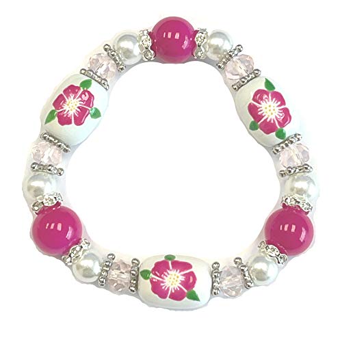 fiona State Flower Bracelet Beaded Souvenir Jewelry Gift for Woman, Garden Botanical Bracelet (Prairie Rose Iowa Flower)