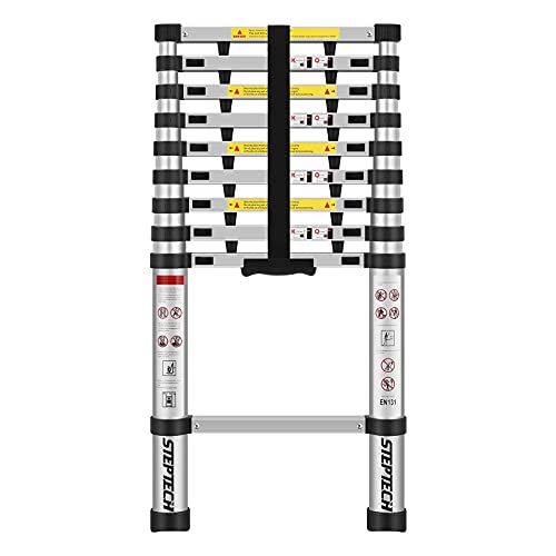 STEPTECH Escalera telescópica de aluminio de 9 pies, escalera de extensión telescópica...