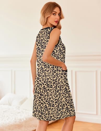 Image of Ekouaer Nightgowns for Women Button Down Sleep Shirts Tank Sleeveless Nightshirt Soft Sleepwear with Pockets