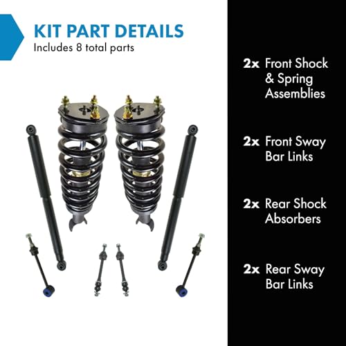 Image of TRQ Front and Rear Suspension Kit Complete Strut & Coil Spring Assembly Shock Absorber Sway Bar Stabilizer Link Compatible with 2006-2007 Dodge Ram 1500 4 Wheel Drive