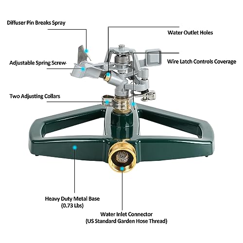 STYDDI Metal Pulsating Impact Sprinkler with Metal Base, Heavy Duty Adjustable Circular Zinc Impulse Sprinkler for Lawn, Yard and Large Area, Water Coverage up to 5,800 Sq. ft by STYDDI - Image 5