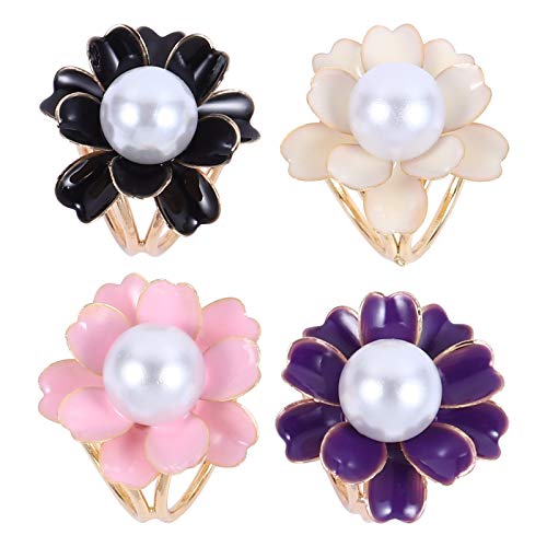 Amosfun 4 Pcs Lenços Vintage Fivela Em Forma de Flor de Pérola Clipe de Lenço Anel de Lenço Suporte