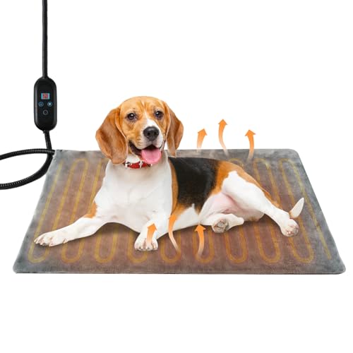 Ambesty Tappetino Riscaldante Per Gatti Cani,Tappetino Riscaldanto Gatto Cane Con Termostato Timer e Temperatura Regolabile Cuscinetto Riscaldante Per Animali Domestici,Grigio (L(40 * 70cm))