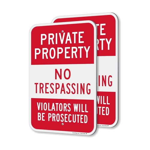 SmartSign Private Property No Trespassing Sign - 2 Pack, Violators Prosecuted Sign, 18 x 12 inch, 2mm Aluminum Composite, Red and White, Made in USA